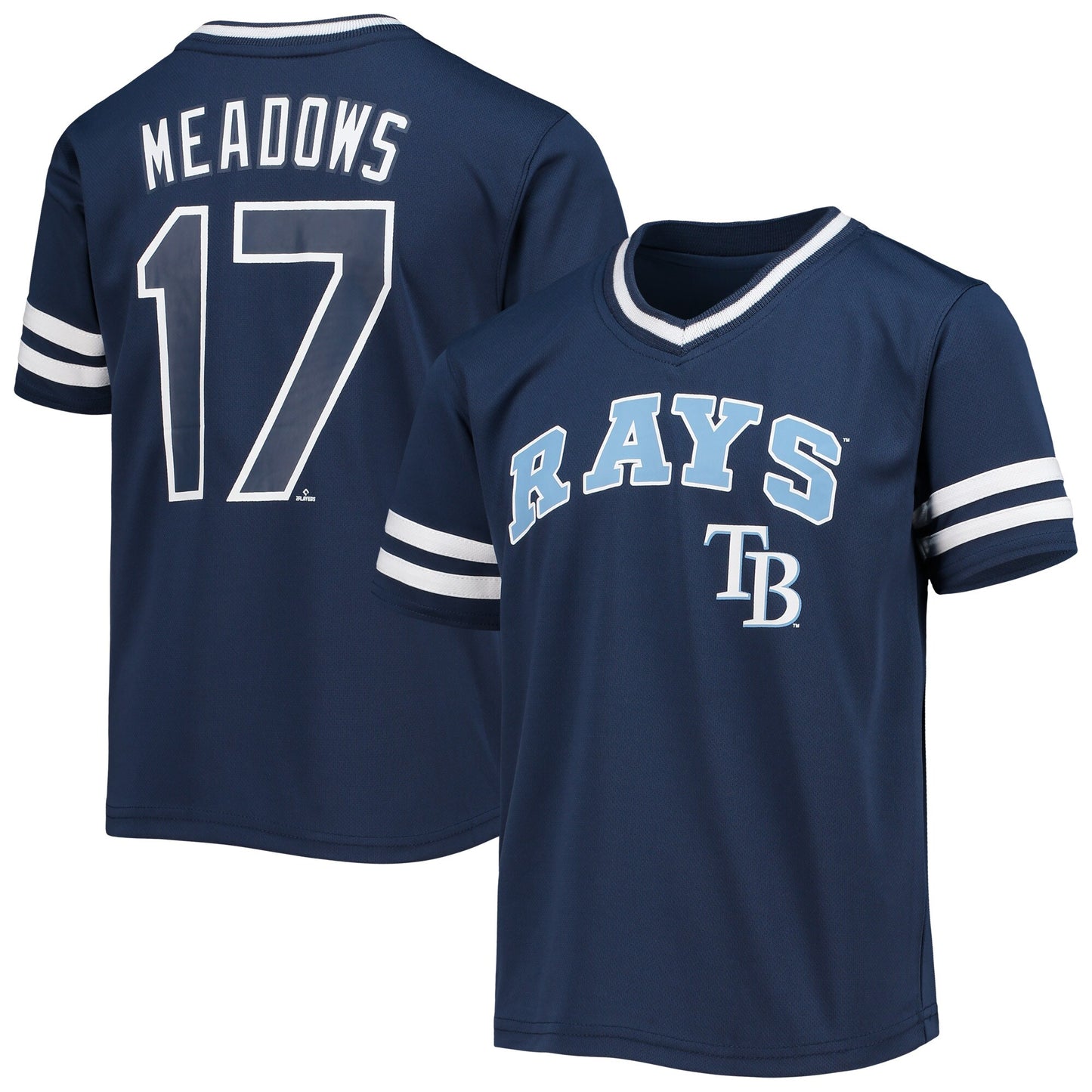 Youth Austin Meadows Navy Tampa Bay Rays Player Logo Jersey
