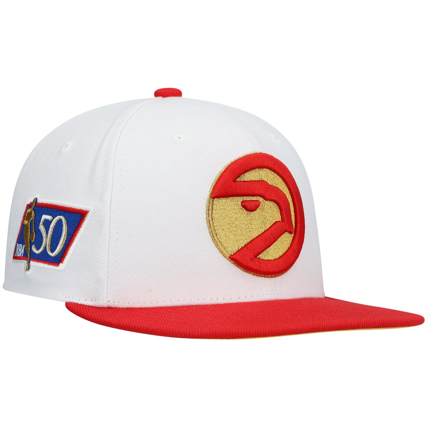 Atlanta Hawks Mitchell & Ness Hardwood Classics 50th Anniversary Snapback Hat - White/Red